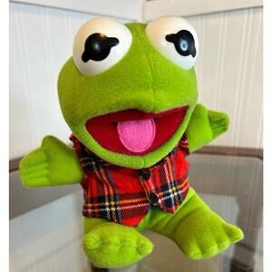 1987 Baby Kermit Plush Henson Associates VTG Muppets 6” Red Plaid Vest